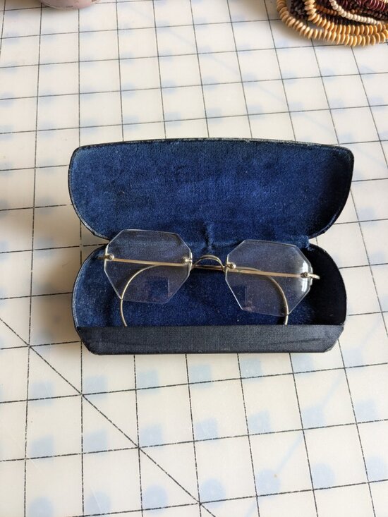 Antique Accessories - Antique Octagon Rimless Spectacles 10K Gold Filled Eyeglasses 1920s Art Deco Bif